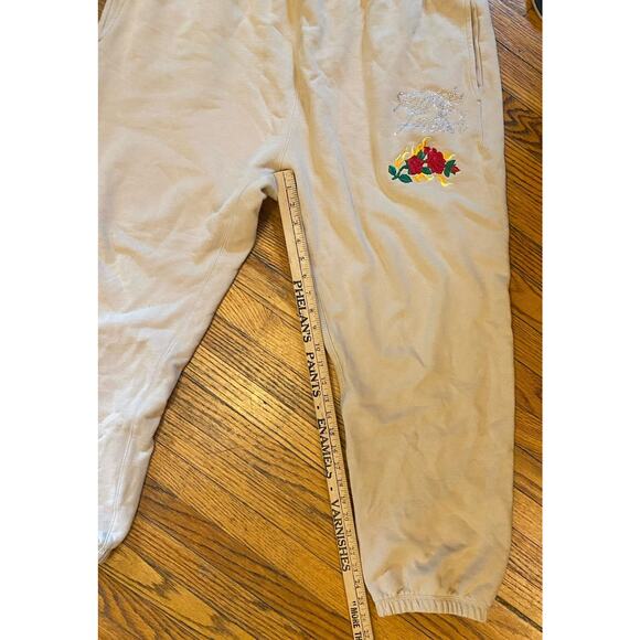 Teddy Fresh Embroidered Roses Rhinestones Thick Joggers Pants Women’s 2XL Beige - Picture 9 of 10